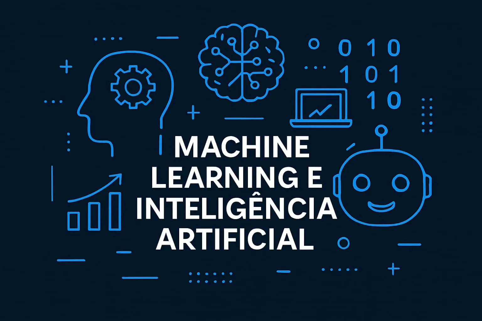 Ilustração representando conceitos de machine learning e inteligência artificial com elementos tecnológicos.